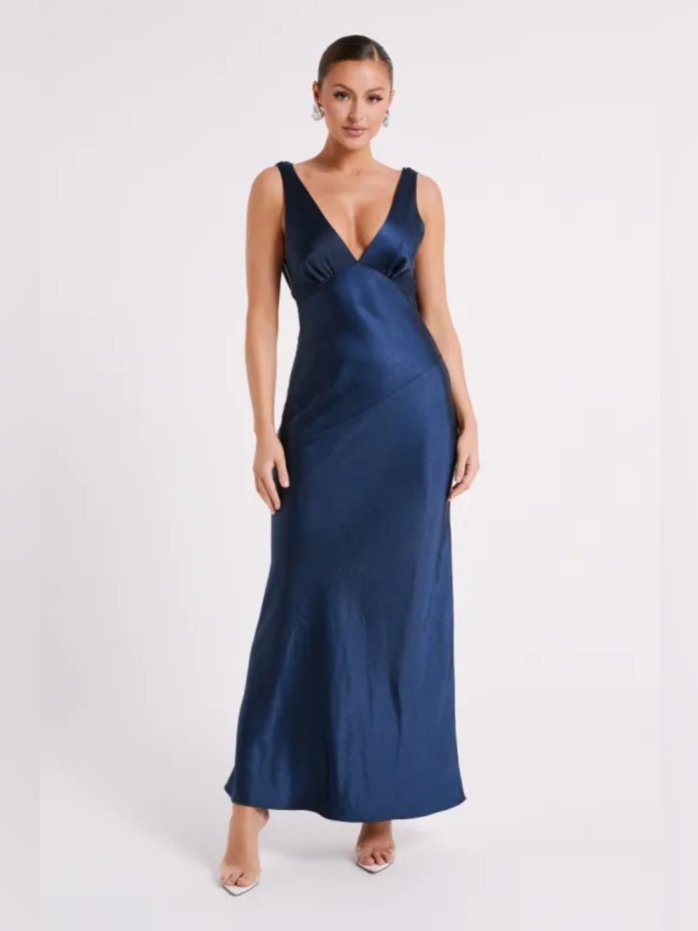 Meshki Navy Blue Satin Maxi Dress
